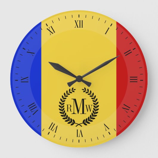Flagge von Rumänien Große Wanduhr (Vorderseite)