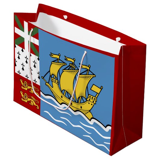 Flagge von Saint Pierre und Miquelon Große Geschenktüte (Vorderseite Schrägansicht)
