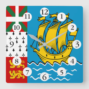 Flagge von Saint-Pierre und Miquelon Quadratische Wanduhr