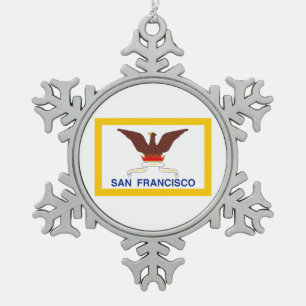 Flagge von San Francisco, Kalifornien Snowflake Pe Schneeflocken Zinn-Ornament