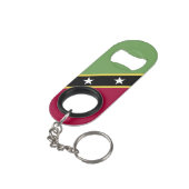 Flagge von St. Kitts und Nevis Mini Flaschenöffner (Rückseite Schrägansicht)