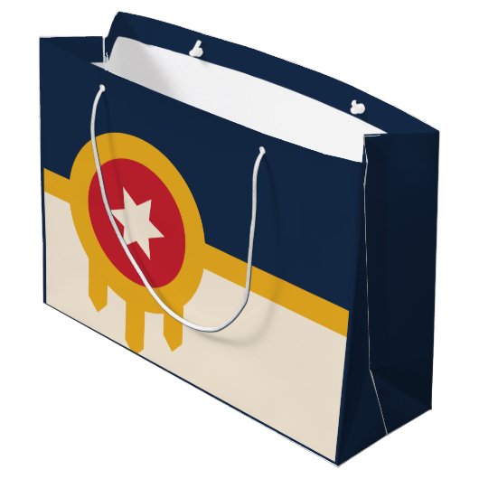 Flagge von Tulsa, Oklahoma Große Geschenktüte (Rückseite Schrägansicht)