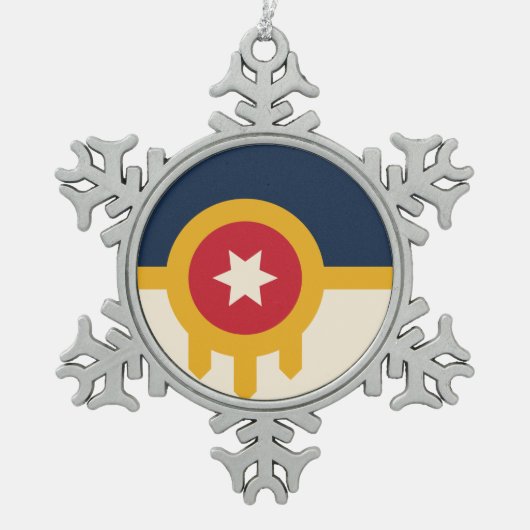 Flagge von Tulsa, Oklahoma Schneeflocken Zinn-Ornament (Vorderseite)