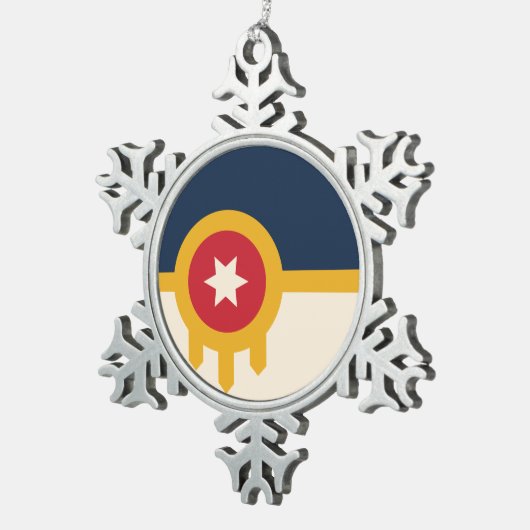Flagge von Tulsa, Oklahoma Schneeflocken Zinn-Ornament (Rechts)