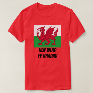 Flagge von Wales und von Waliser-Text Henne Wlad T-Shirt