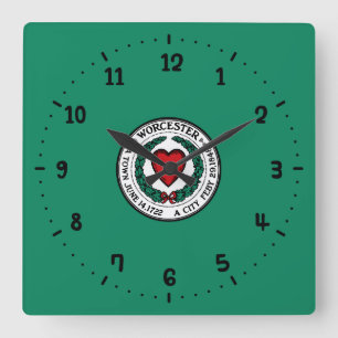 Flagge von Worcester, Massachusetts Quadratische W Wanduhr