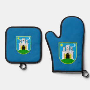 Flagge von Zagreb, Kroatien Dreiteiliges Portemonn Ofenhandschuh & Topflappen-Set