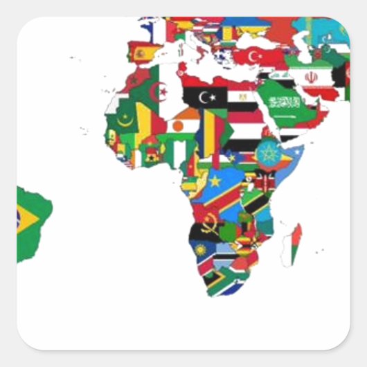 Flagged World - Karte der Flaggen der Welt Quadratischer Aufkleber (Vorderseite)