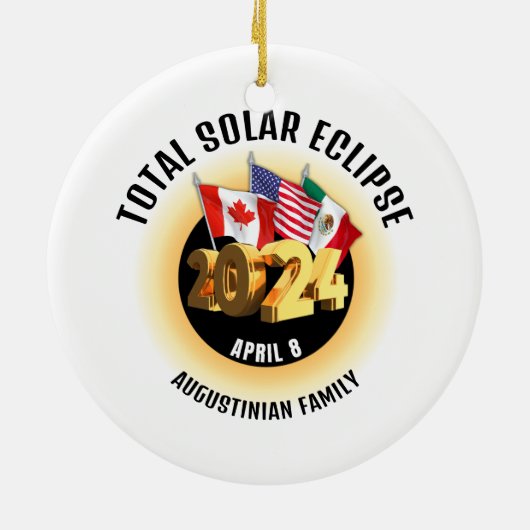 Flaggen 2024 INSGESAMT SOLAR ECLIPSE-Familie Keramik Ornament (Hinten)