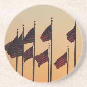 Flaggen bei Sonnenuntergang Amerikanisch Patriotis Getränkeuntersetzer
