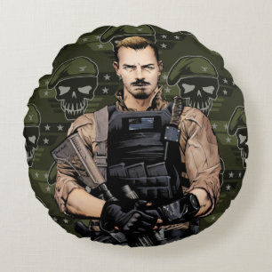 Flaggen-Comic-Buch-Kunst der Selbstmord-Gruppe-  Rundes Kissen