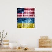 Flaggen der Ukraine und der USA Poster (Küche)