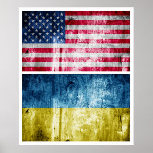 Flaggen der Ukraine und der USA Poster