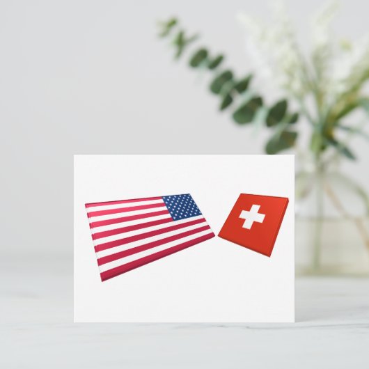 Flaggen der USA und der Schweiz Postkarte (Stehend Vorderseite)
