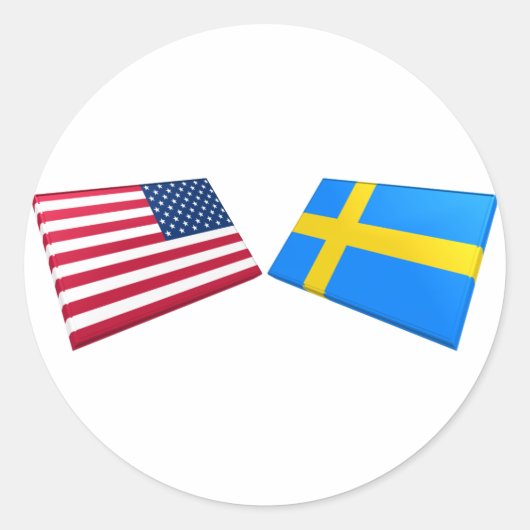 Flaggen der USA und Schwedens Runder Aufkleber (Vorderseite)