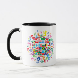 Flaggen der Welt mit farbenfrohen Handabdrücken Tasse