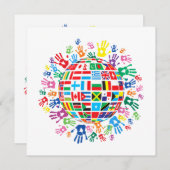 Flaggen der Welt mit farbigen Handdrucken Einladung (Vorne/Hinten)