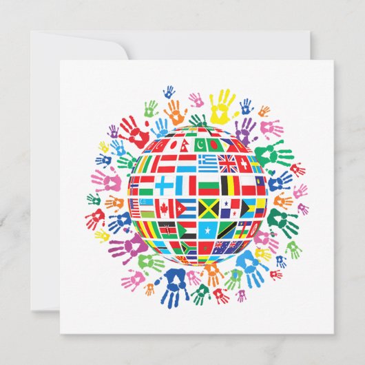 Flaggen der Welt mit farbigen Handdrucken Einladung (Vorderseite)