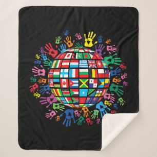 Flaggen der Welt mit farbigen Handdrucken Sherpadecke