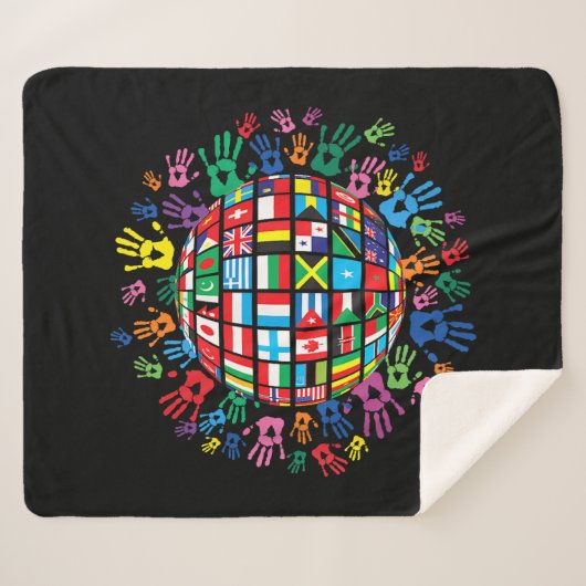 Flaggen der Welt mit farbigen Handdrucken Sherpadecke (Vorderseite (Horizontal))