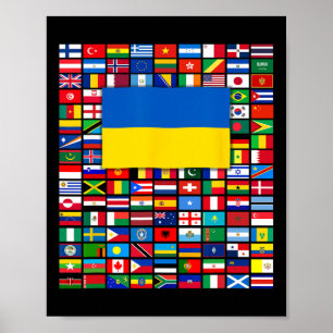 Flaggen der Welt Ukraine Steht mit Selenskyi Erbse Poster