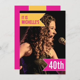 Flaggen hellrosa gelbes Foto 40. Geburtstag Party Einladung