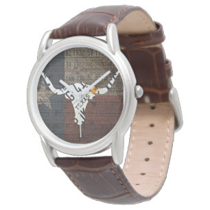 Flaggen-Kfz-Kennzeichen-Kunst-Uhr Texas Longhorn Armbanduhr