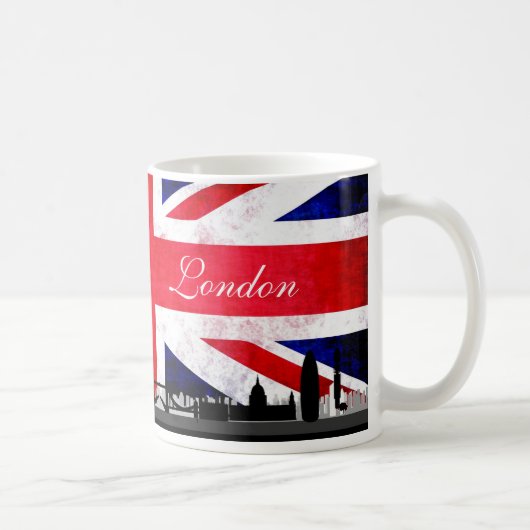 Flaggen-Stadt-Skyline Londons BRITISCHE Kaffeetasse (Rechts)