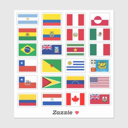 Flaggen Süd- und Nordamerikas Aufkleber (Blatt)