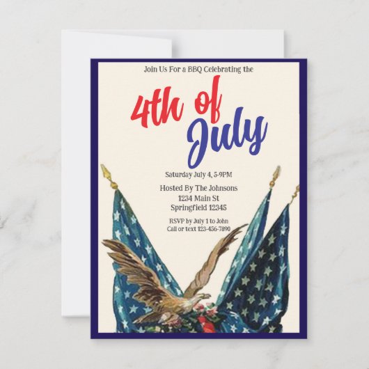 Flaggen und Adler Patriotic 4. Juli GRILLEN Party Einladung (Vorderseite)