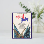 Flaggen und Adler Patriotic 4. Juli GRILLEN Party Einladung (Stehend Vorderseite)