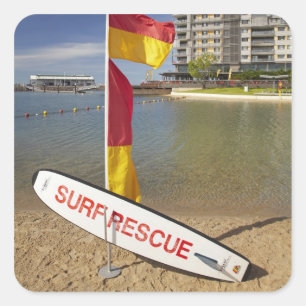 Flaggen und Surf-Rettungsboard Quadratischer Aufkleber