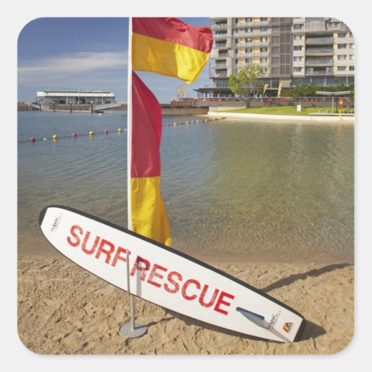 Flaggen und Surf-Rettungsboard Quadratischer Aufkleber (Vorderseite)
