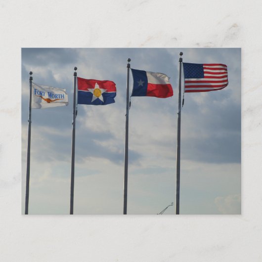 Flaggen von Ft Worth, Dallas, Texas Staat und US-F Postkarte (Vorderseite)