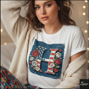 Flaggenbuchstabe H Rosen Herzen Monogramm T-Shirt