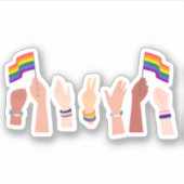 Flaggenflagge des Regenbogenfensters in der Hand L Aufkleber (Vorderseite)