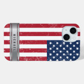Flaggengrunge und Metallienname-Label der USA Case-Mate iPhone Hülle (Rückseite (Horizontal))
