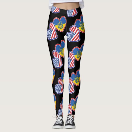 Flaggenhörer der Ukraine und der USA Leggings (Vorderseite)