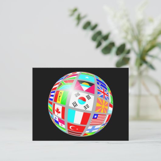 Flaggenkugel schwarze Postkarte (Stehend Vorderseite)