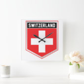 Flaggenschild der Schweiz Quadratische Wanduhr (Zuhause)
