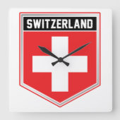Flaggenschild der Schweiz Quadratische Wanduhr (Vorderseite)