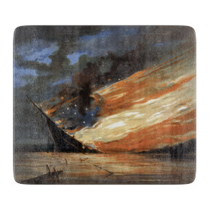 Flaggschiff des Rebellen-Bürgerkriegs in Flammen d Schneidebrett