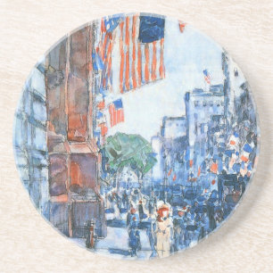 Flags Fifth Avenue von Childe Hassam, Vintage Art Getränkeuntersetzer