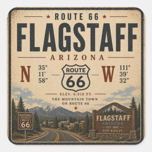 Flagstaff Route 66 Berg Aufkleber (Vorderseite)