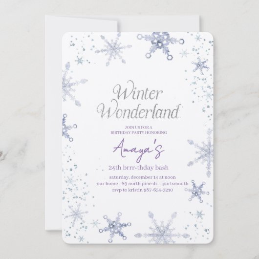 Flakes Frame Winter Birthday Bash Invitation Einladung (Vorderseite)