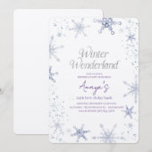 Flakes Rahmen Winter Geburtstagsfeier Einladung (Vorne/Hinten)