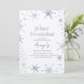 Flakes Rahmen Winter Geburtstagsfeier Einladung (Stehend Vorderseite)