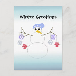 Flakey Snowman mit Snowflake Ornamente Postkarte