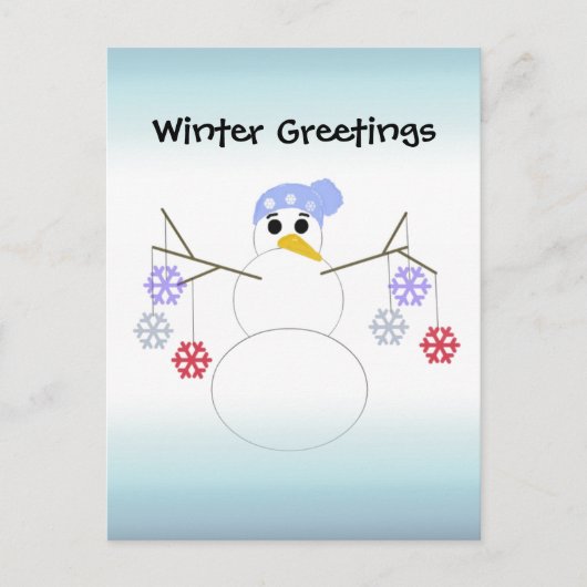 Flakey Snowman mit Snowflake Ornamente Postkarte (Vorderseite)