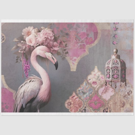 Flamboyant Flamingo Floral und Arabesque Lantern Seidenpapier (Vorderseite)